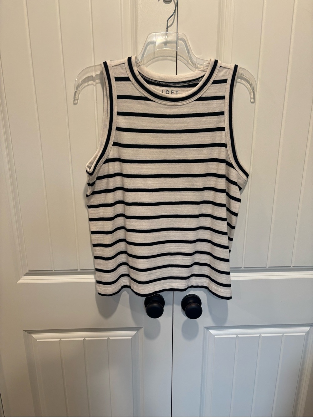 LOFT Black and White Striped Crewneck Tank